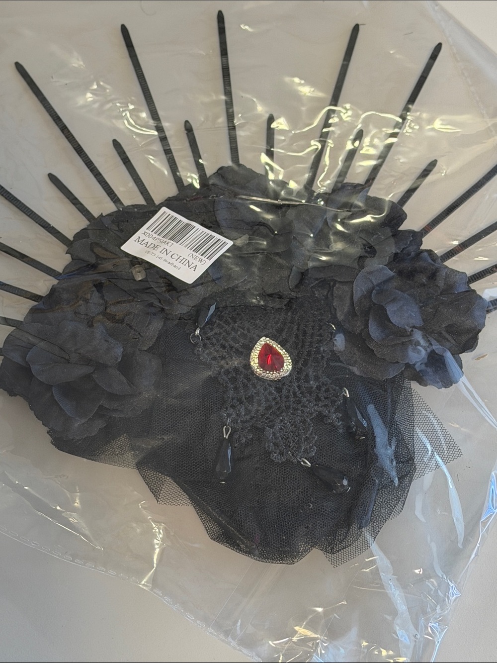 Adult Black Gothic Halo Headpiece with Veil - Picture 6 of 7